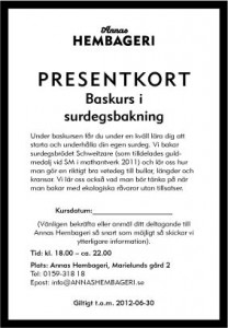 Presentkort Baskurs i surdegsbakning singel